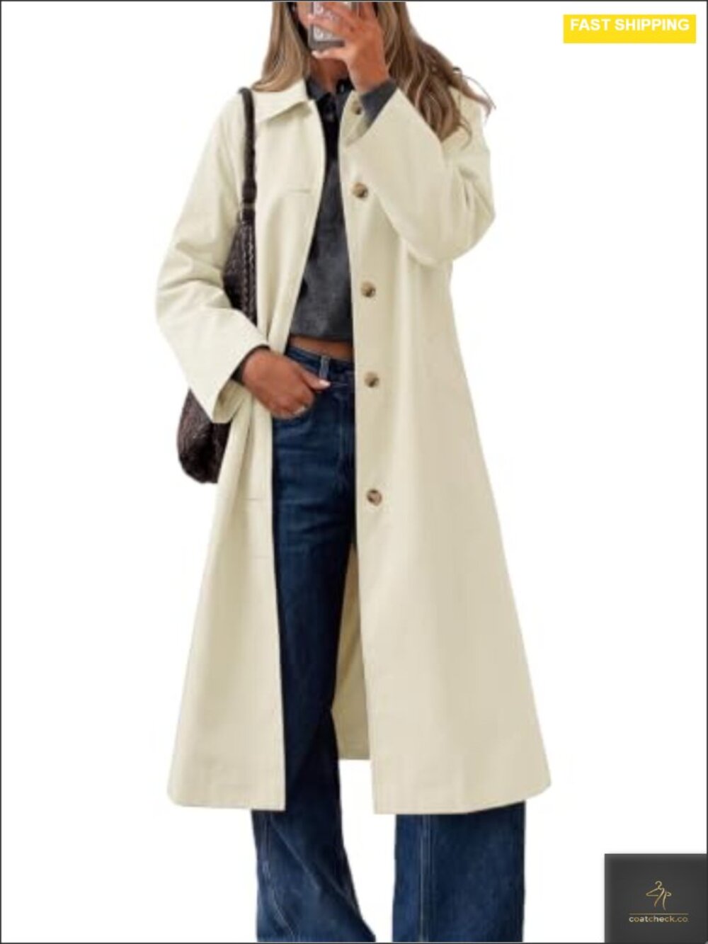 Womens Plaid Trench Coat Single Breasted Long Sleeve Lapel Jacket